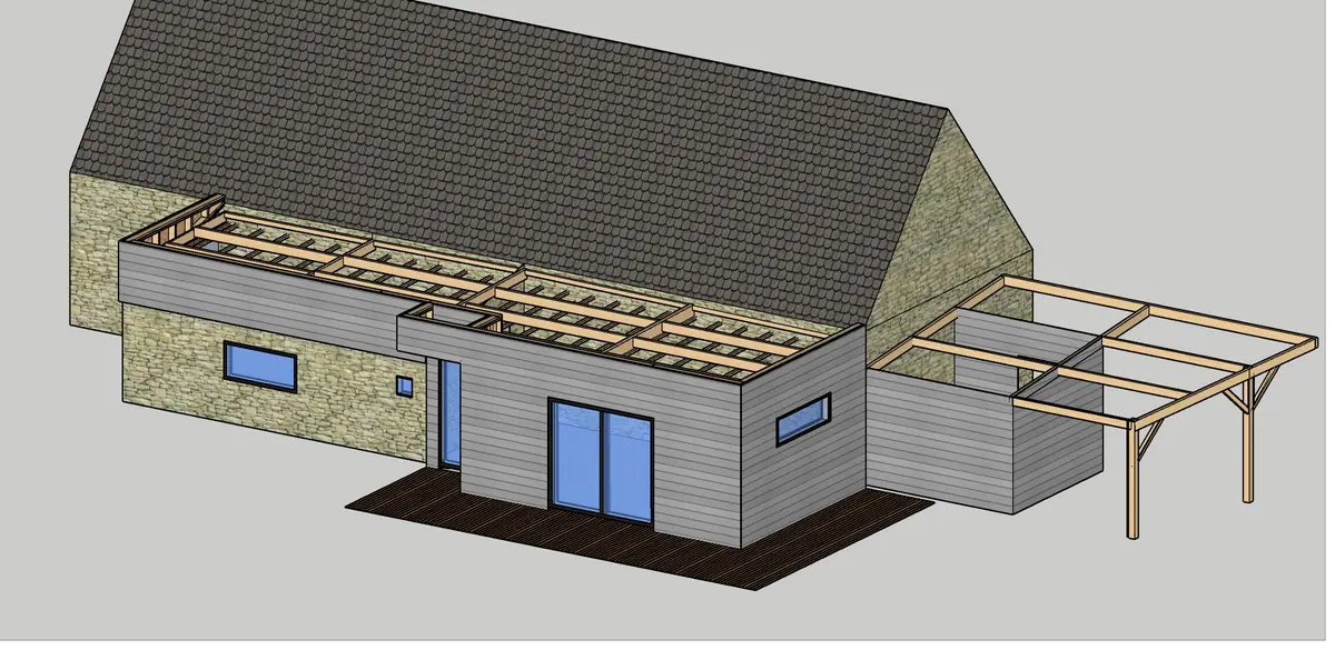Extension d’une longère — Plan 3D — vue 1