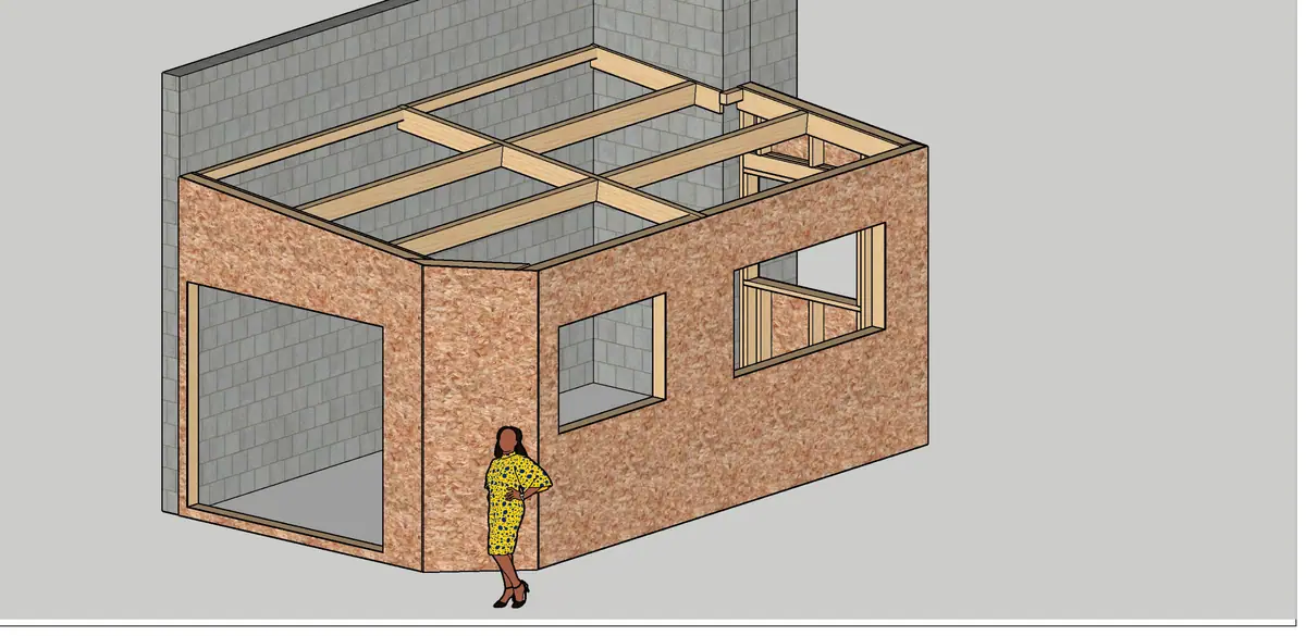 Extension en ossature bois — Plan 3D — vue 1