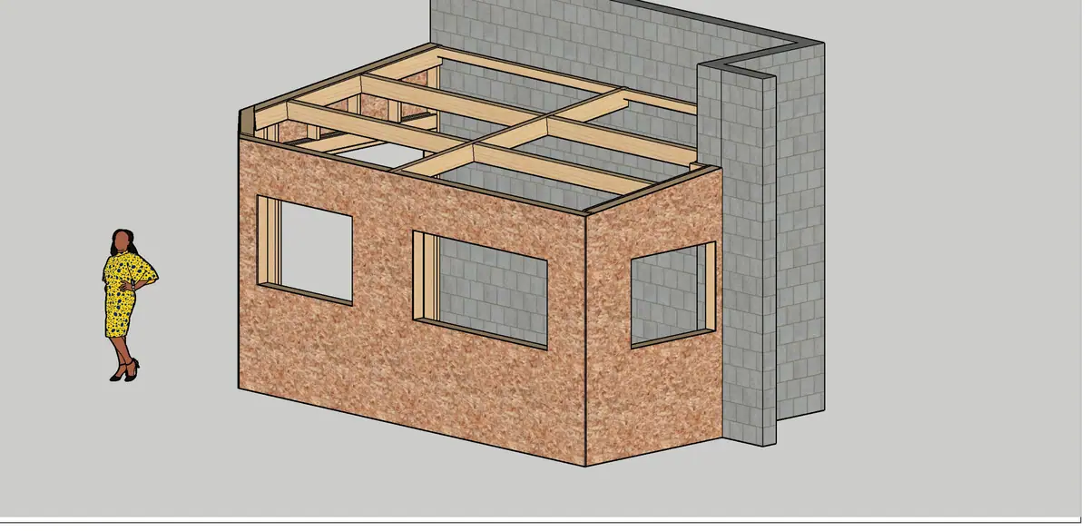 Extension en ossature bois — Plan 3D — vue 2