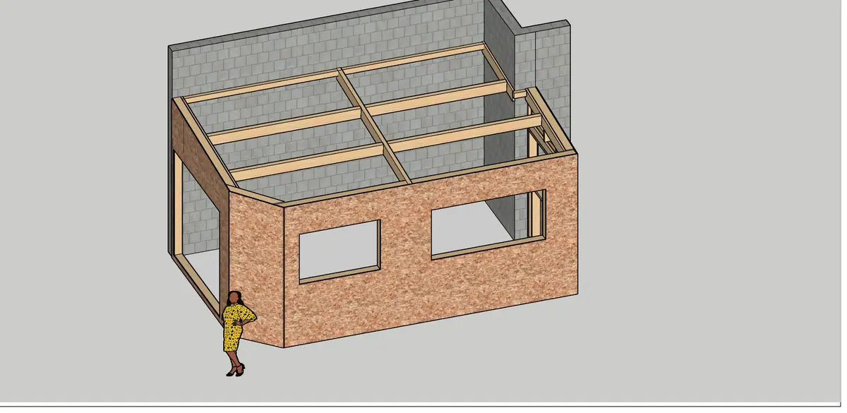 Extension en ossature bois — Plan 3D — vue 3