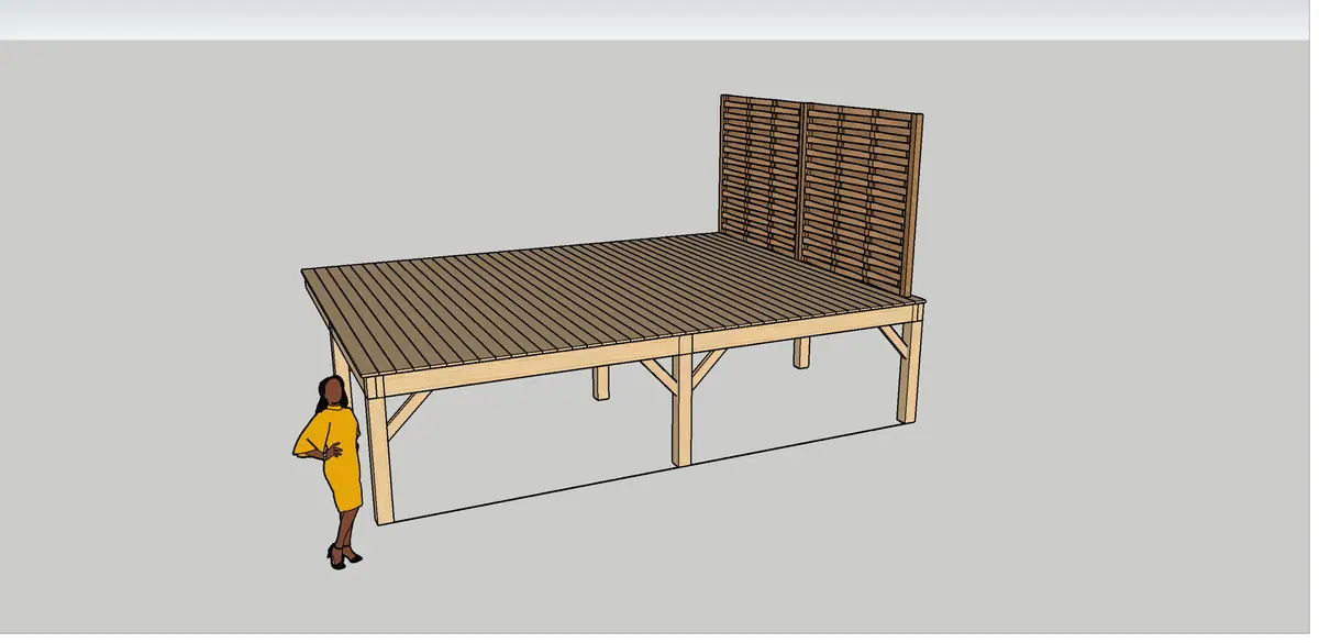Terrasse bois sur pilotis — Plan 3D — vue 1