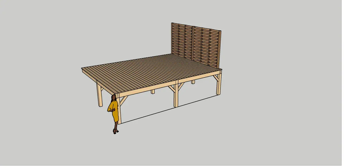Terrasse bois sur pilotis — Plan 3D — vue 3